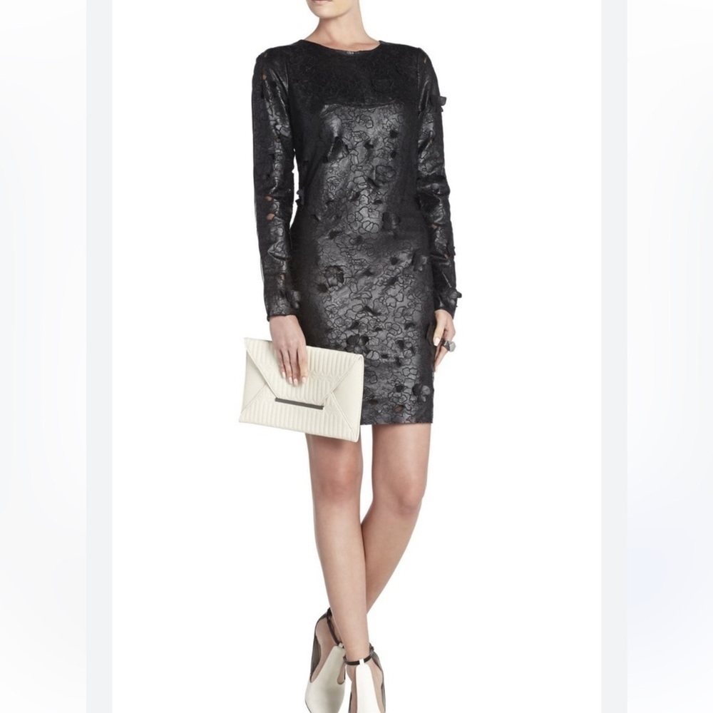 BCBG Max Azria Jillea Embroidered Cutout Faux-Leather Dress - US6